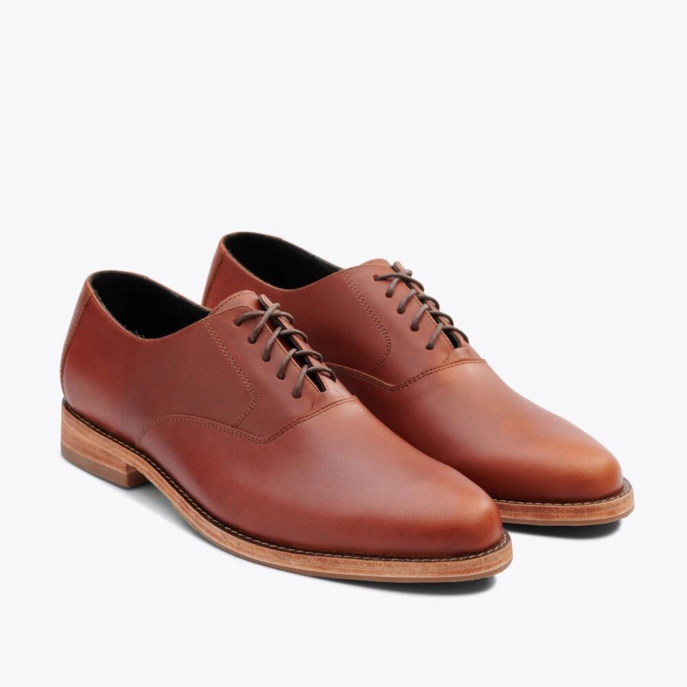 NISOLO MEN'S EVERYDAY OXFORD LEATHER DRESS SHOES BRANDY NIB $188